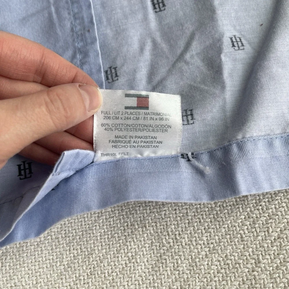 TOMMY HILFIGER TH LOGO INITIALS Blue Classic FULL Flat Flat Sheet Cotton Blend‎